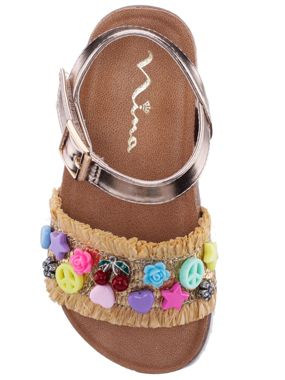 Nina Girls' Multicolor Embellished Sandal with Gold Strap